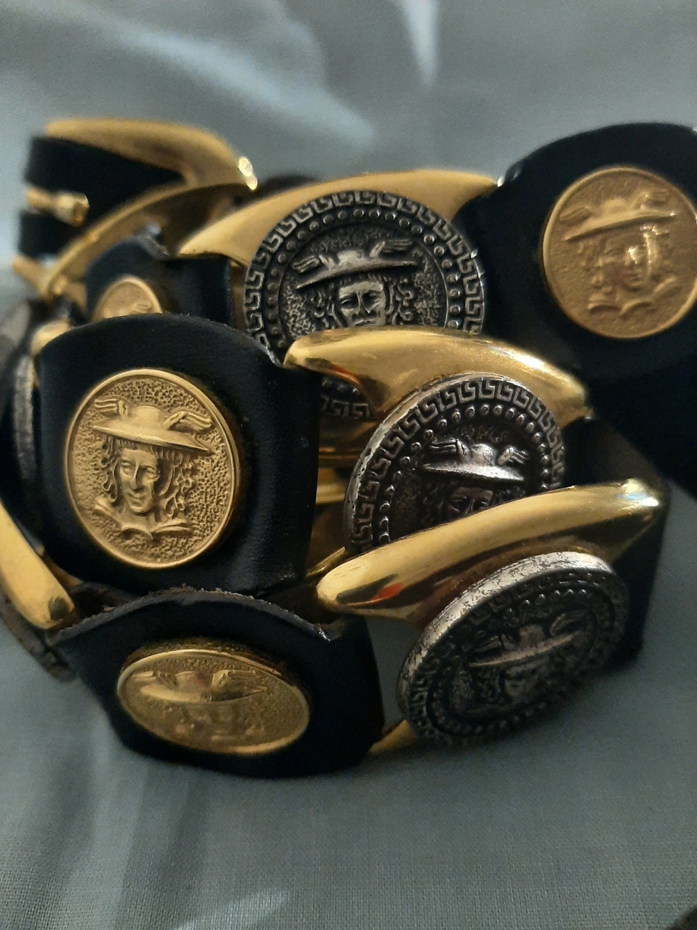 Versace Gold Tone Medusa Coin Leather Belt Size Small
